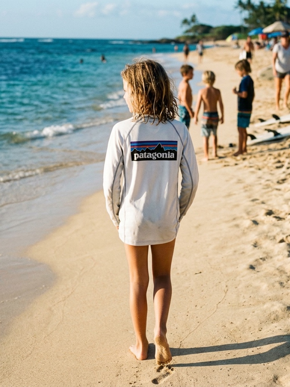 Patagonia Kids Long-Sleeve Rashguard - White with Multicolor Logo